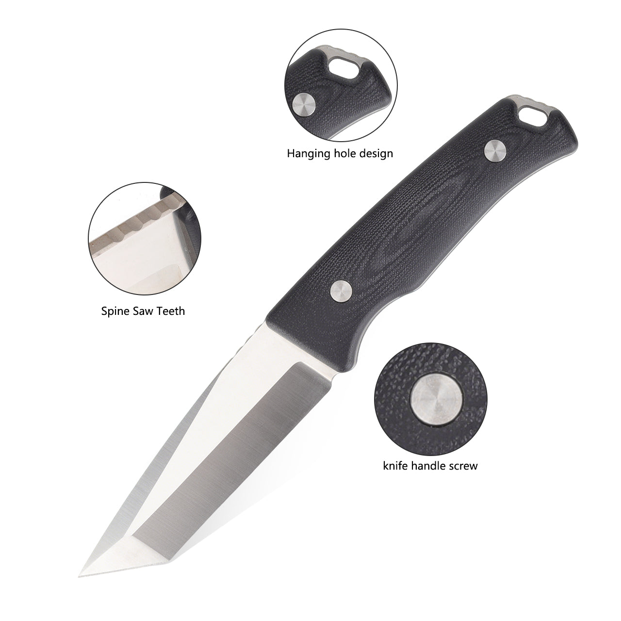 KMS S-ARMOR Full-Tang Fixed Blade Tactical Knife – VG10 steel blade, G10 handle, kydex sheath for Survival, Camping, Hunting &amp; EDC