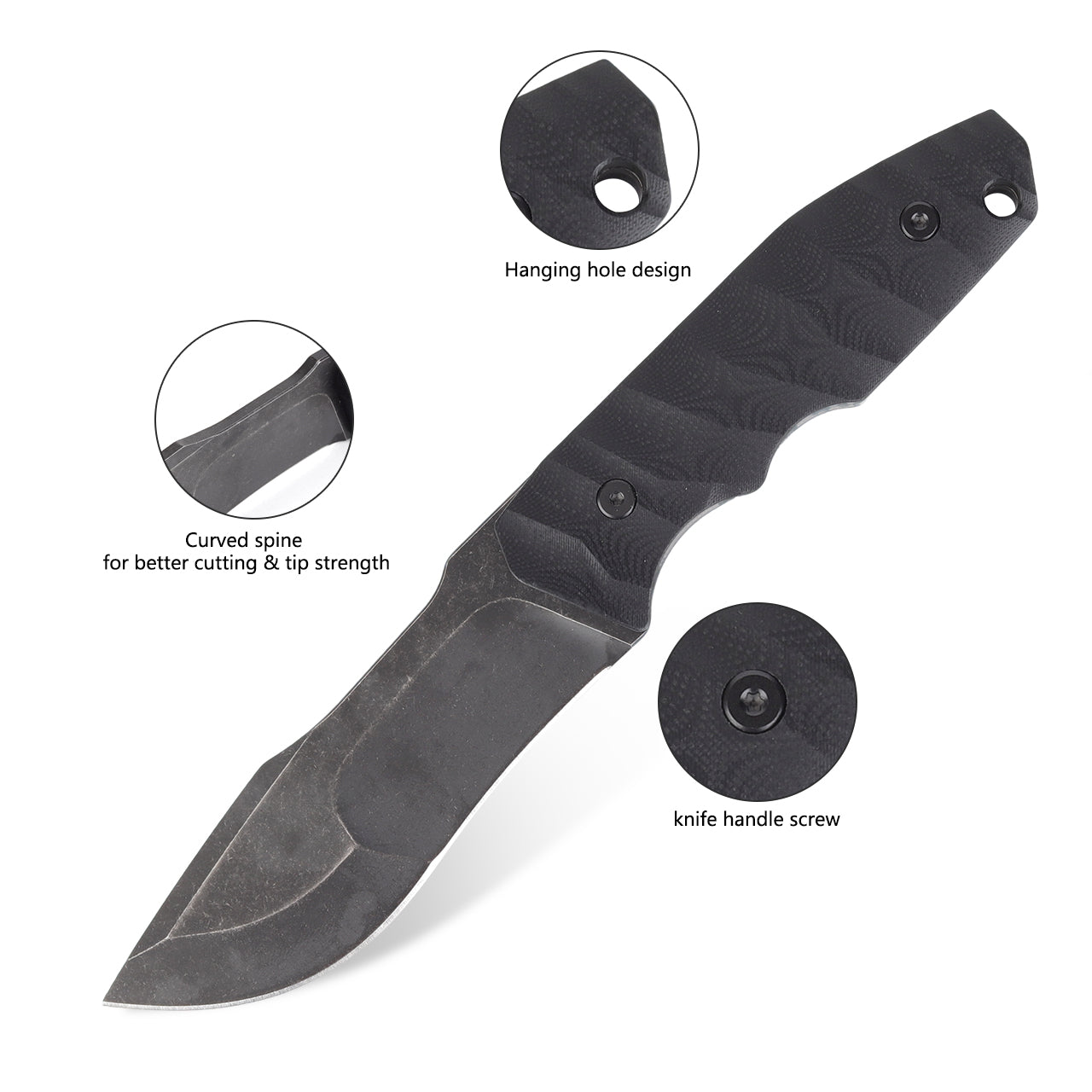 KMS B-ARMOR Full-Tang Fixed Blade Tactical Knife – VG10 steel blade, G10 handle, kydex sheath for Survival, Camping, Hunting & EDC