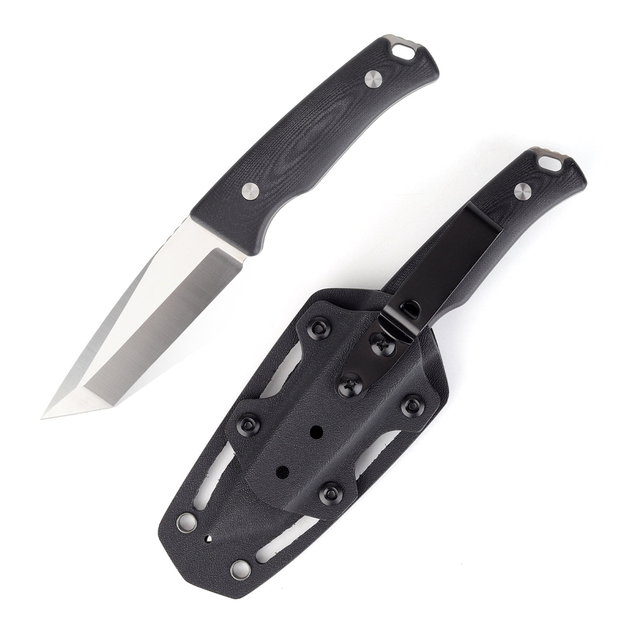 KMS S-ARMOR Full-Tang Fixed Blade Tactical Knife – VG10 steel blade, G10 handle, kydex sheath for Survival, Camping, Hunting &amp; EDC