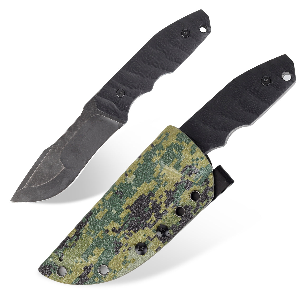 KMS B-ARMOR Full-Tang Fixed Blade Tactical Knife – VG10 steel blade, G10 handle, kydex sheath for Survival, Camping, Hunting & EDC