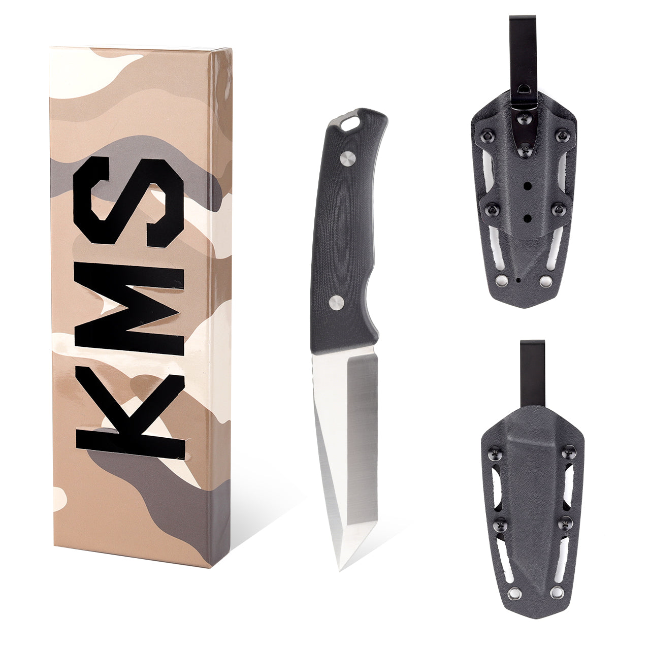 KMS S-ARMOR Full-Tang Fixed Blade Tactical Knife – VG10 steel blade, G10 handle, kydex sheath for Survival, Camping, Hunting &amp; EDC