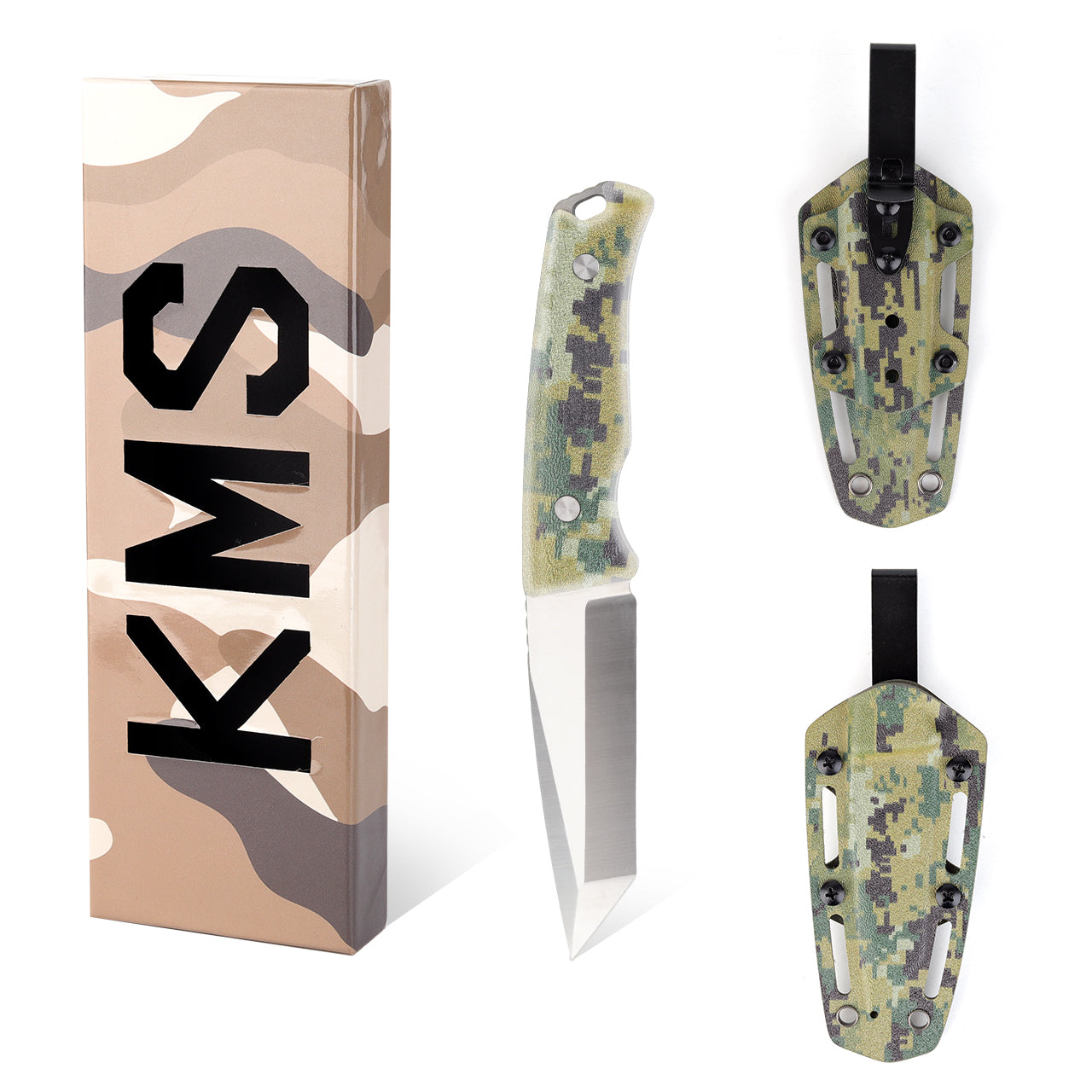 KMS S-ARMOR Full-Tang Fixed Blade Tactical Knife – VG10 steel blade, G10 handle, kydex sheath for Survival, Camping, Hunting &amp; EDC