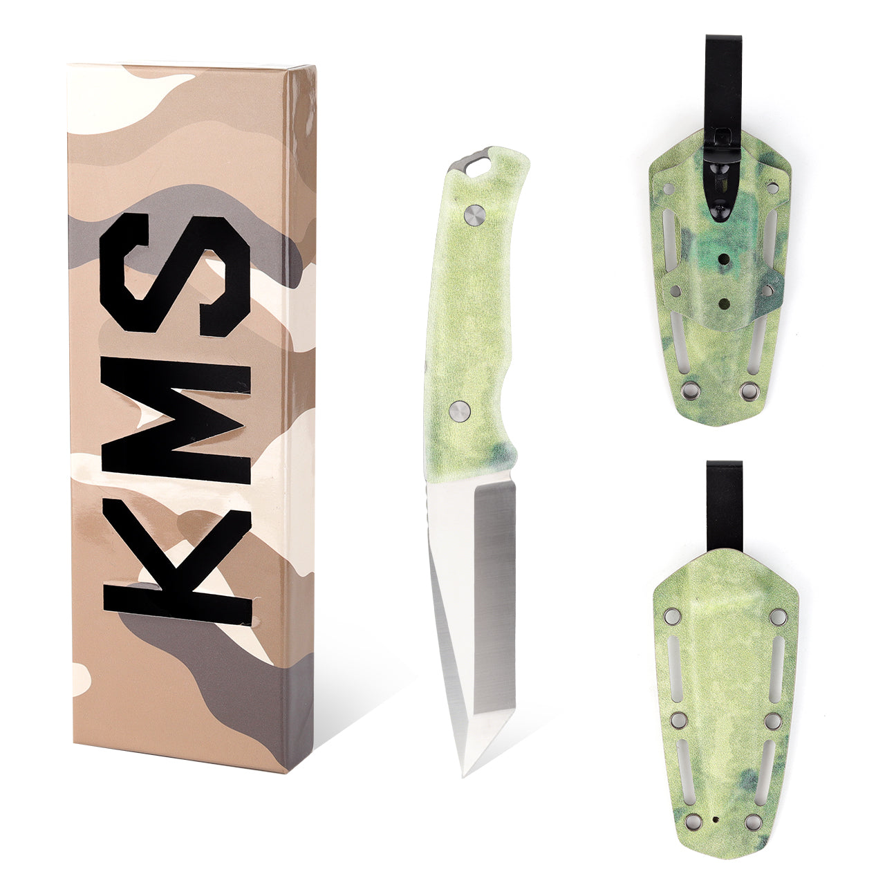 KMS S-ARMOR Full-Tang Fixed Blade Tactical Knife – VG10 steel blade, G10 handle, kydex sheath for Survival, Camping, Hunting &amp; EDC