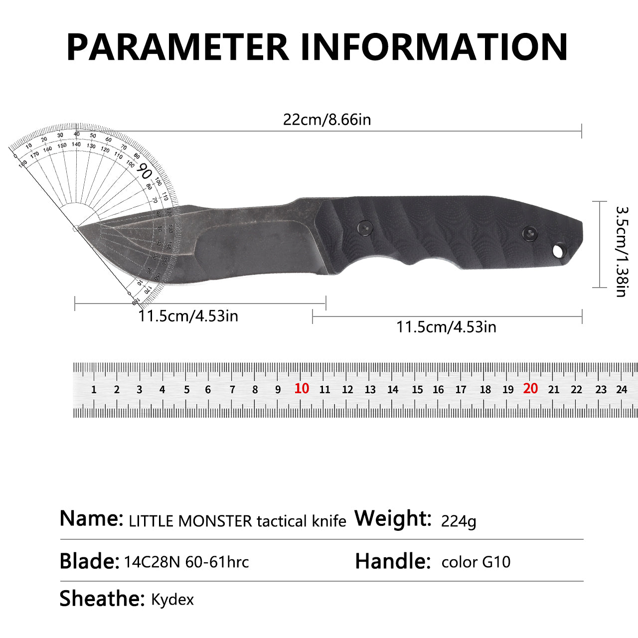 KMS B-ARMOR Full-Tang Fixed Blade Tactical Knife – VG10 steel blade, G10 handle, kydex sheath for Survival, Camping, Hunting & EDC