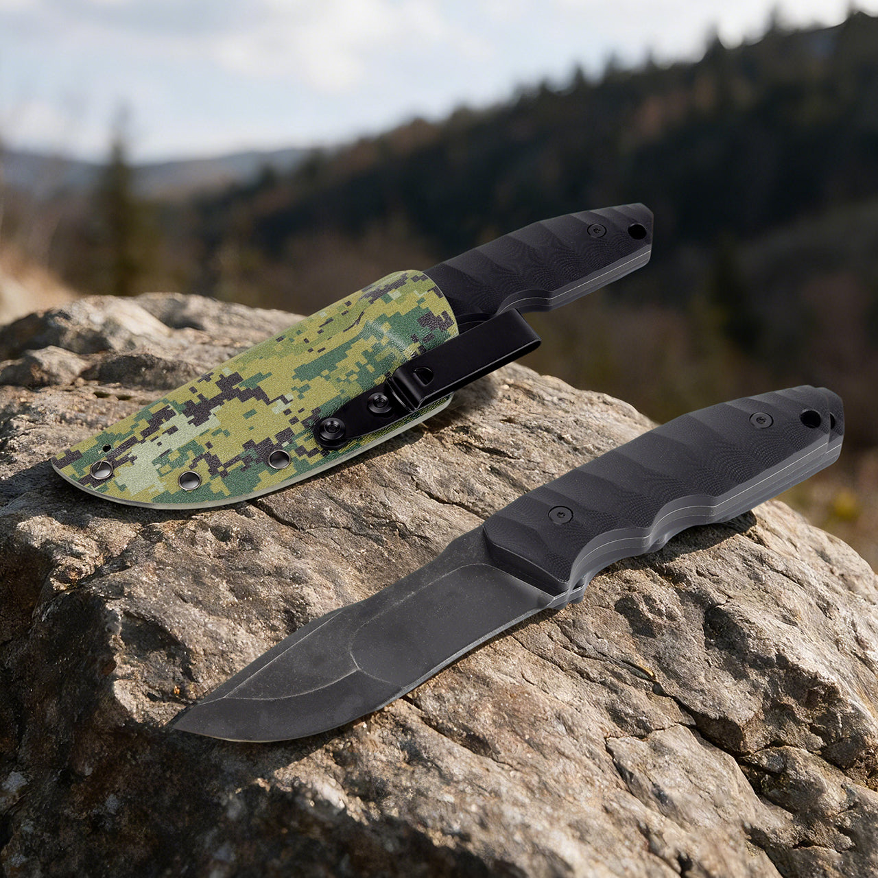 KMS B-ARMOR Full-Tang Fixed Blade Tactical Knife – VG10 steel blade, G10 handle, kydex sheath for Survival, Camping, Hunting & EDC