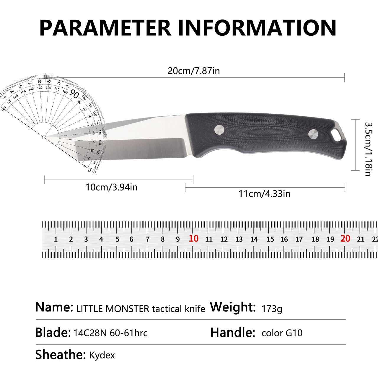 KMS S-ARMOR Full-Tang Fixed Blade Tactical Knife – VG10 steel blade, G10 handle, kydex sheath for Survival, Camping, Hunting &amp; EDC