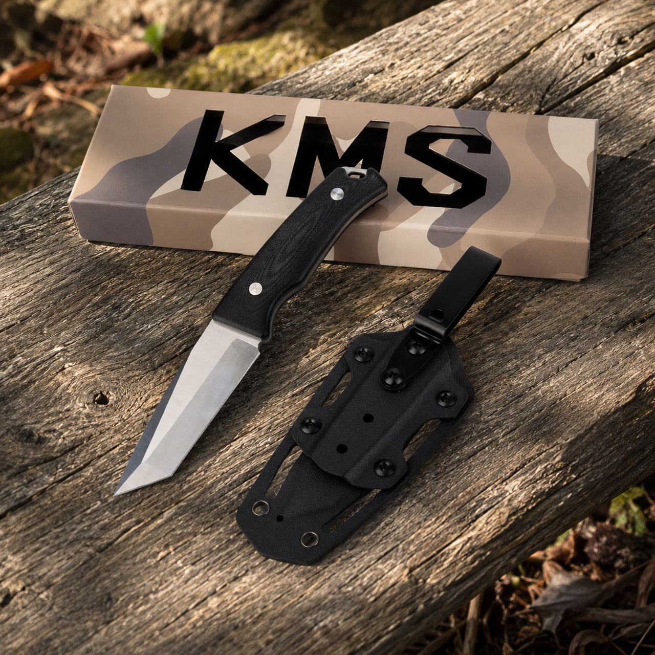 KMS S-ARMOR Full-Tang Fixed Blade Tactical Knife – VG10 steel blade, G10 handle, kydex sheath for Survival, Camping, Hunting &amp; EDC