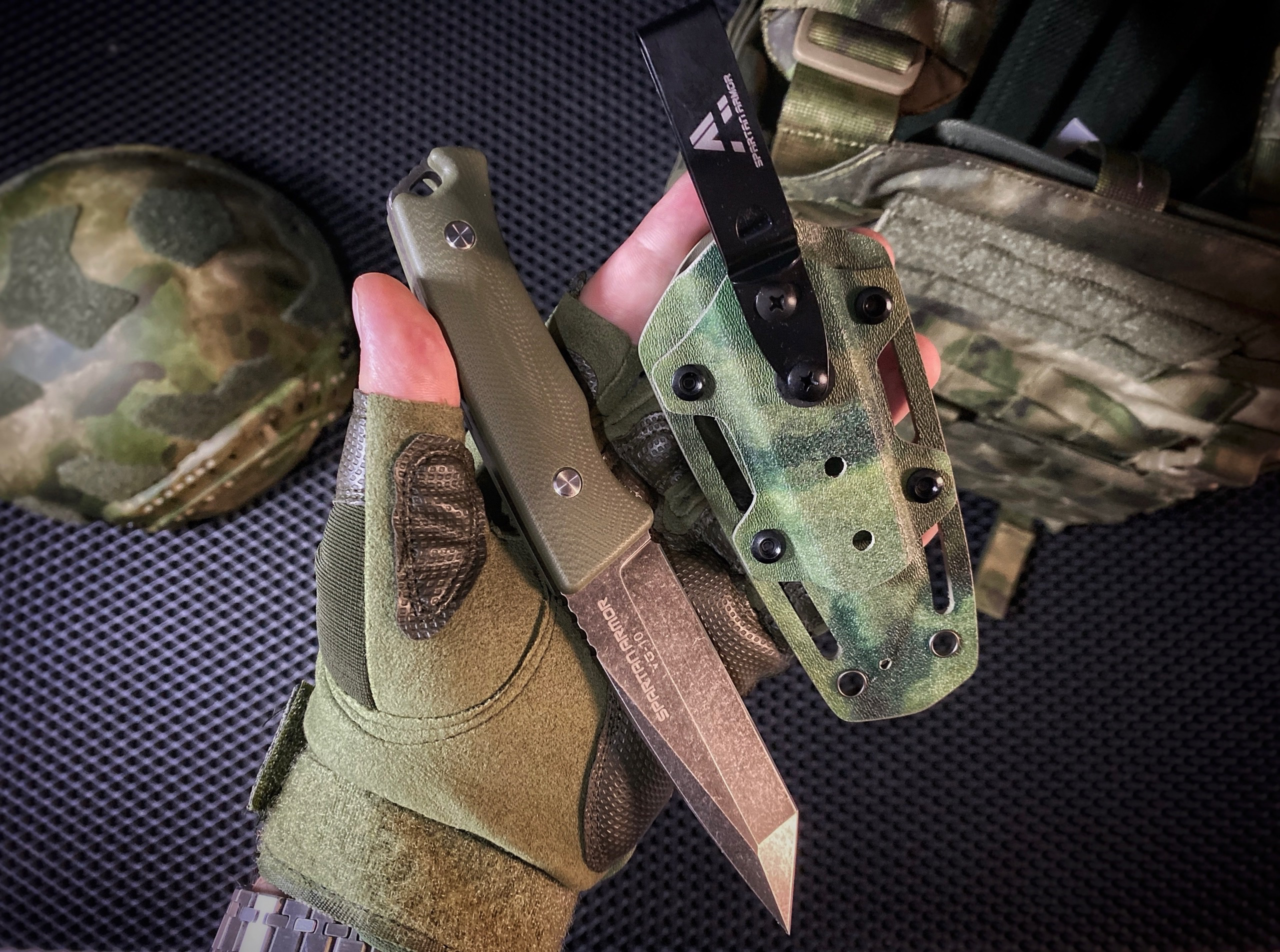 KMS S-ARMOR Full-Tang Fixed Blade Tactical Knife – VG10 steel blade, G10 handle, kydex sheath for Survival, Camping, Hunting &amp; EDC