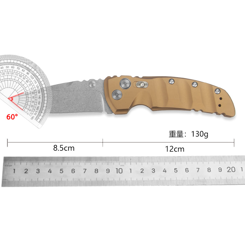 DurableLightweight Tactical Hunting Survival Camping Folding Knife-Meteorites Pattern Aviation Aluminum Handle 12C27 Steel Blade