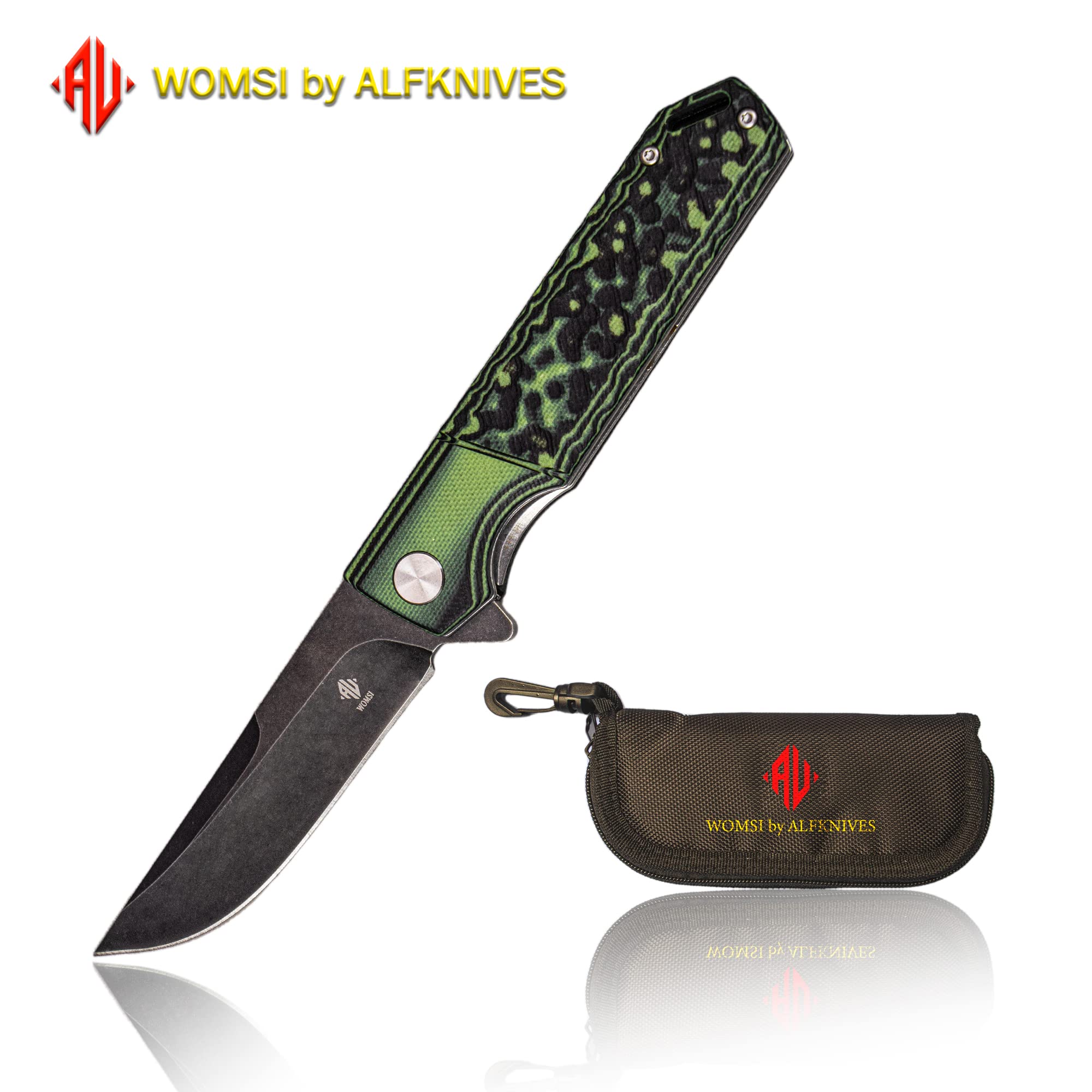 WOMSI Folding Knife,420 stainless steel clipped S90V/60HRC Blade,Sonorous&durable G10 Handle,Ceramic Bearing Inside,for Hunter Outdoor Bushcraft Fishing Hiking,with Gift Box