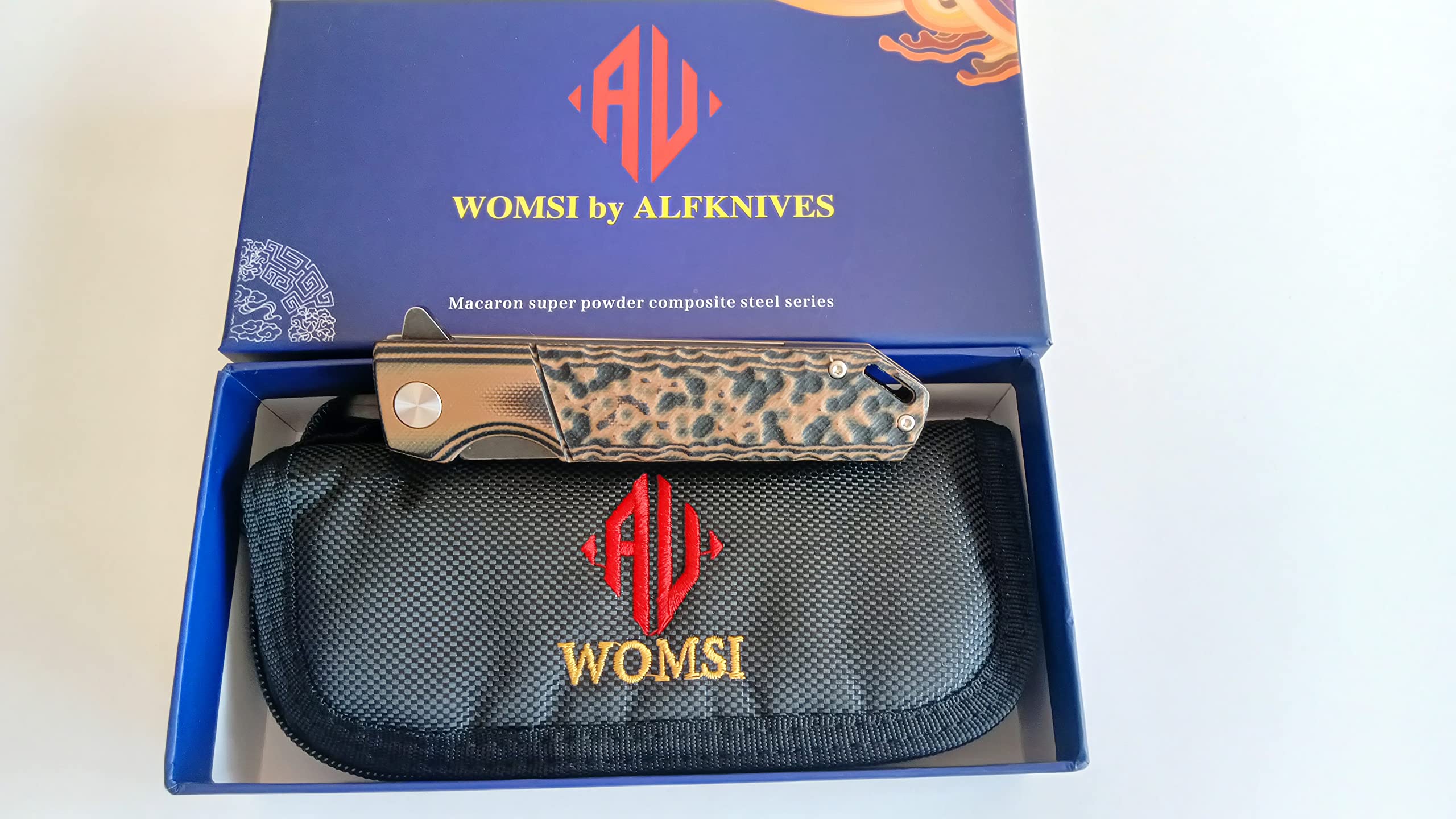 WOMSI Folding Knife,420 stainless steel clipped S90V/60HRC Blade,Sonorous&durable G10 Handle,Ceramic Bearing Inside,for Hunter Outdoor Bushcraft Fishing Hiking,with Gift Box
