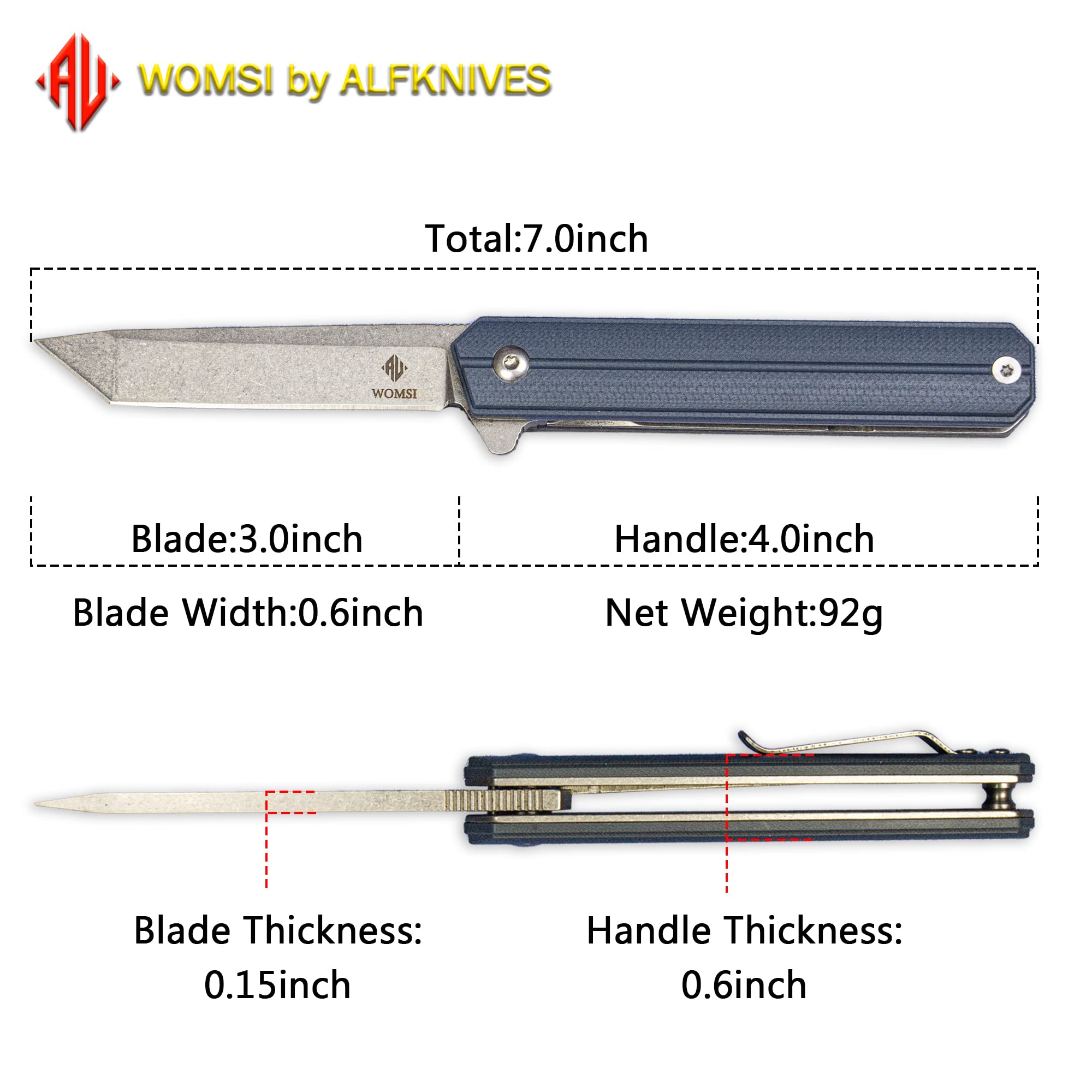 WOMSI Pocket Knife Folding, Spring Assisted Pocket Knife with 4 Clips, –  ALFKNIVES