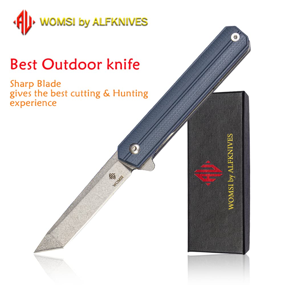 WOMSI Pocket Knife Folding, Spring Assisted Pocket Knife with 4 Clips, AUS-8 Blade Steel, Ergonomic G10 Handle, Small EDC Knife For Men, Suitable for Outdoor Hiking Camping Fishing-Blue
