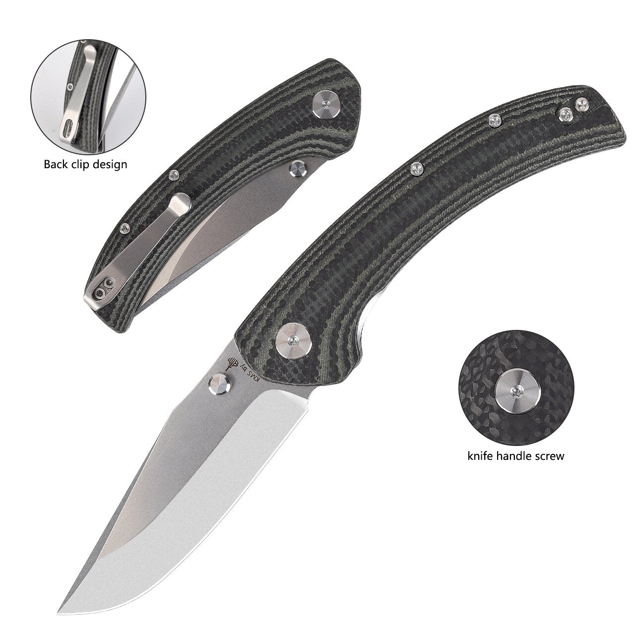 RIVAL-CARBON FIBER black&pattern folding knife DESIGNED by Brad Maglott from USA