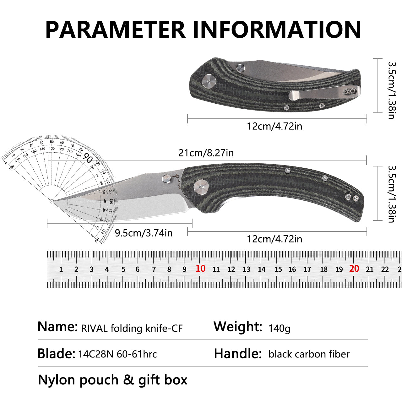 RIVAL-CARBON FIBER black&pattern folding knife DESIGNED by Brad Maglott from USA