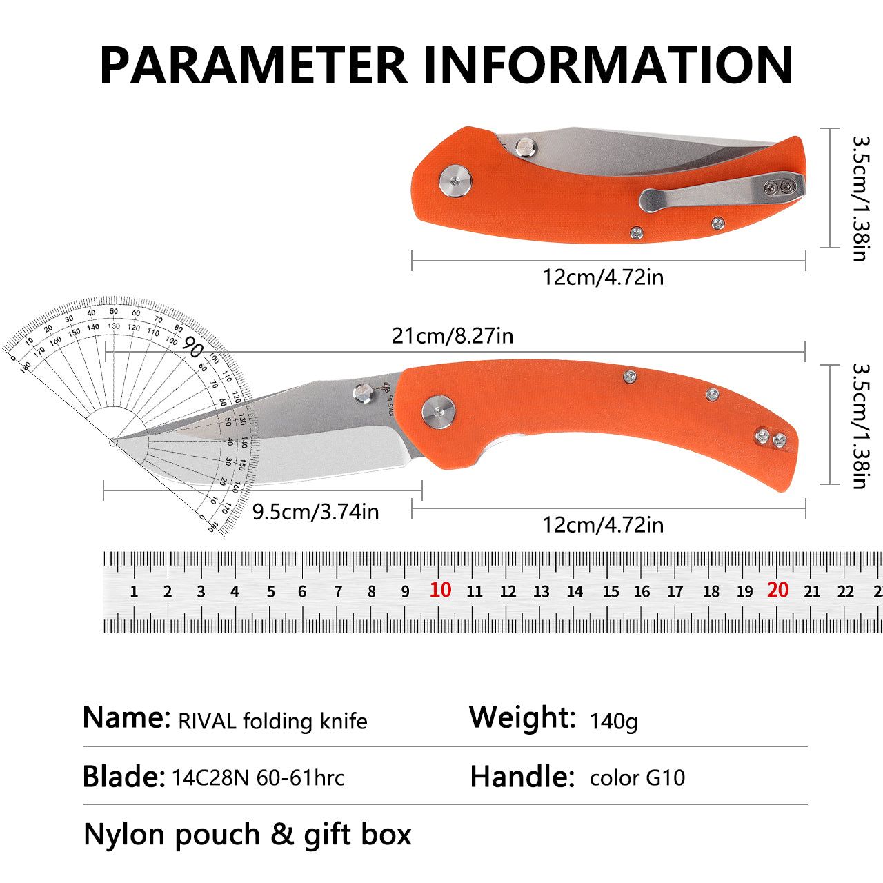 RIVAL-G10 orange folding knife DESIGNED by Brad Maglott from USA