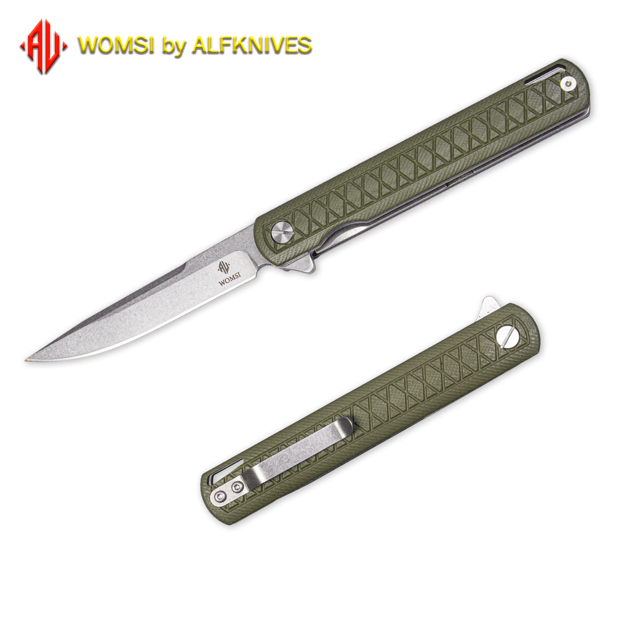 WOMSI Pocket Knife Folding, Spring Assisted Pocket Knife with 4 Clips, AUS-8 Blade Steel, Ergonomic G10 Handle, EDC Knife For Outdoor Hiking Camping Fishing-Green