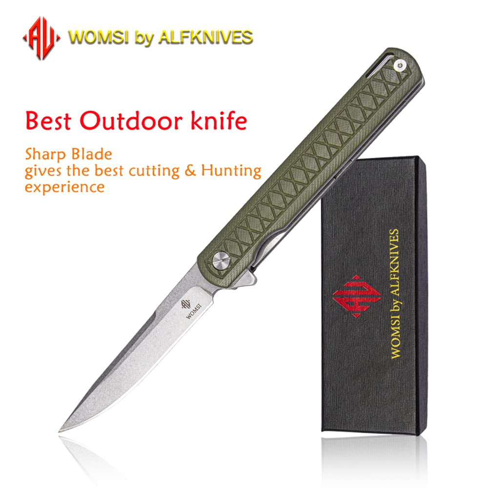 WOMSI Pocket Knife Folding, Spring Assisted Pocket Knife with 4 Clips, AUS-8 Blade Steel, Ergonomic G10 Handle, EDC Knife For Outdoor Hiking Camping Fishing-Green