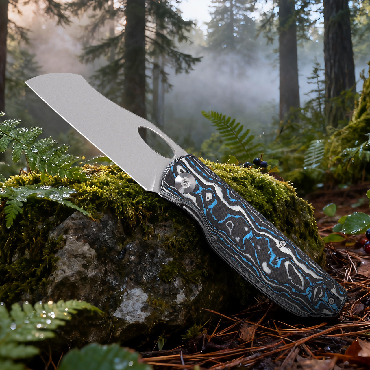 Thumb Hole EDC-RAVEN-a small pocket FOLDING-blade knife rocking CF