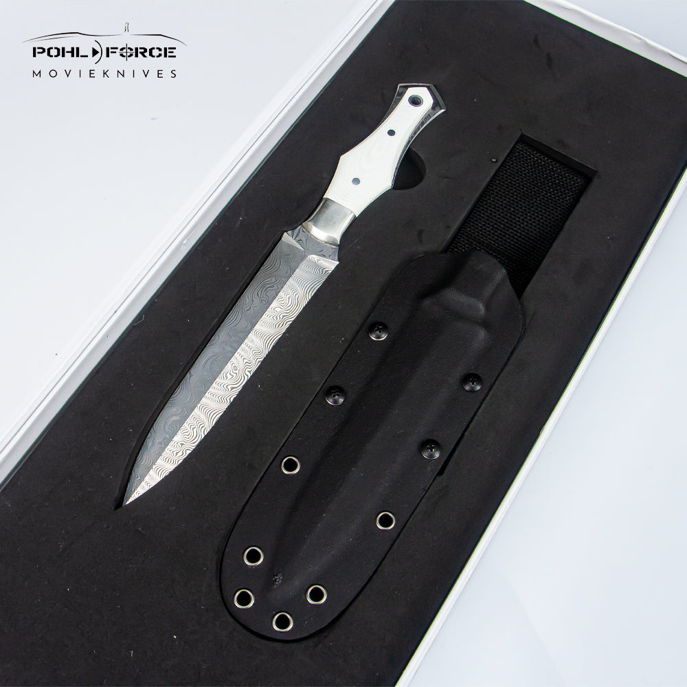 WOMSI-POHLFORCE Fixed Blade Knives with Sheath - Ace Field Knife, Survival Knife, Hunting Knife, Camping Knife with 6.46'' Damascus Blade