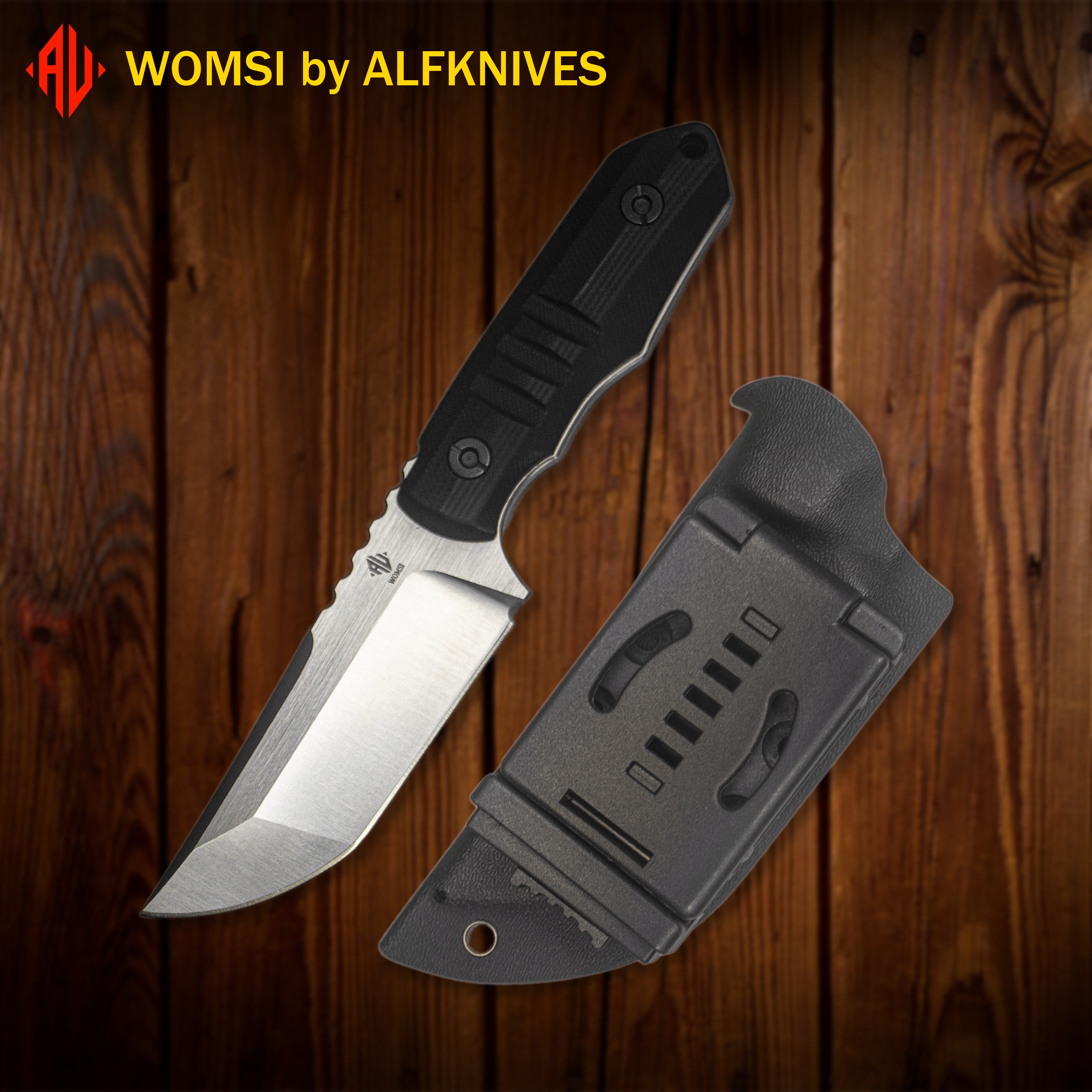 WOMSI SEAL TANK Pocket HUNTING KNIFE,ALFKNIVES Survival Camping Tactical,Full tang 7” Stainless Steel Hunting Knife with Kydex Sheath