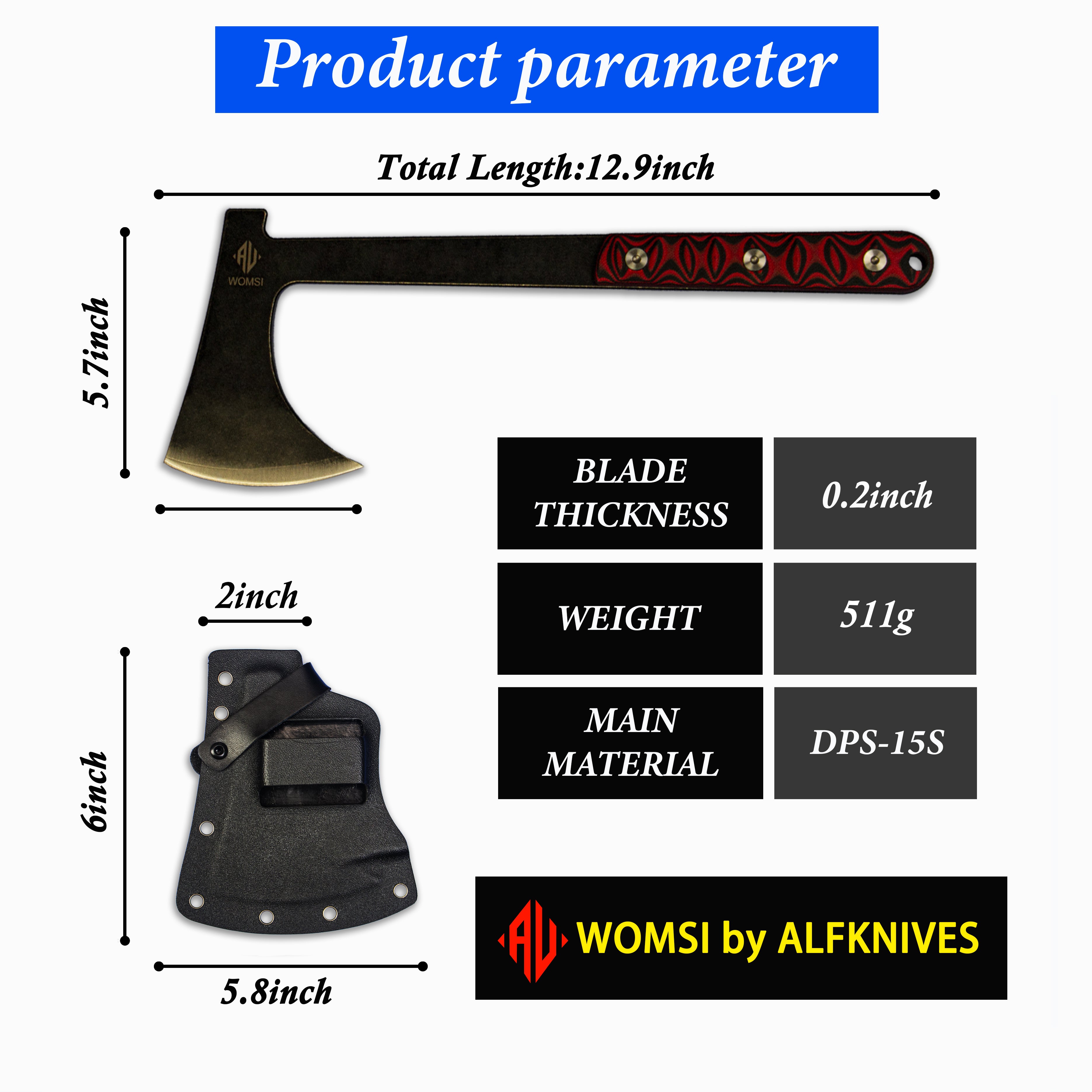 No.5 Portable Stainless Steel Full Tang,Tactical Tomahawk,Stainless Steel Hatchet Battle Axe