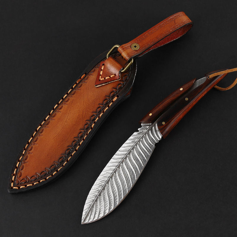 Price US$ 69.3 High Quality New Style Feather Blade Handmade Damascus Steel Knife For Men Hunting With Leather Sheath Damascus Straight Knife Buy On Alfknives.com