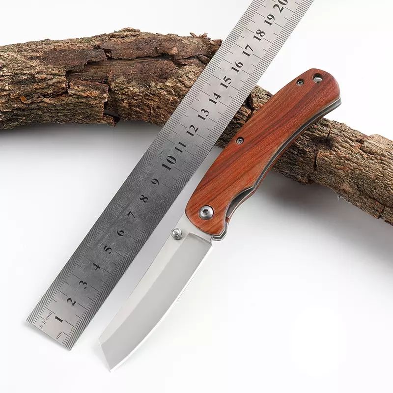 Hot selling stainless steel blade wood handle Portable Pocket Knife Tactical camping wood folding bowie Knife