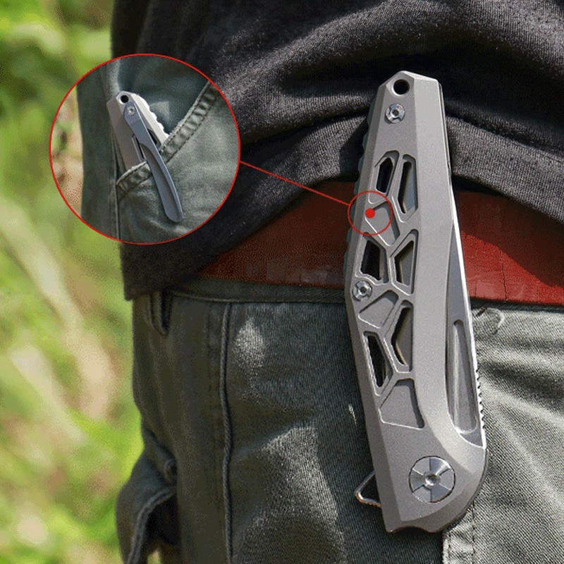 Price US$ 79.9 High Quality Best Titanium Alloy Handle D2 Steel Tactical Jungle Pocket Hunting Knife Folding Knives With Grey Titanium Surface Buy On Alfknives.com