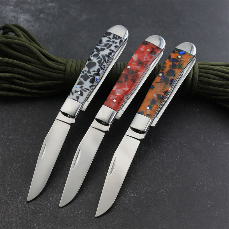 Hot sell resin handle 420 steel double blade EDC outdoor knives sharp double blade pocket knife