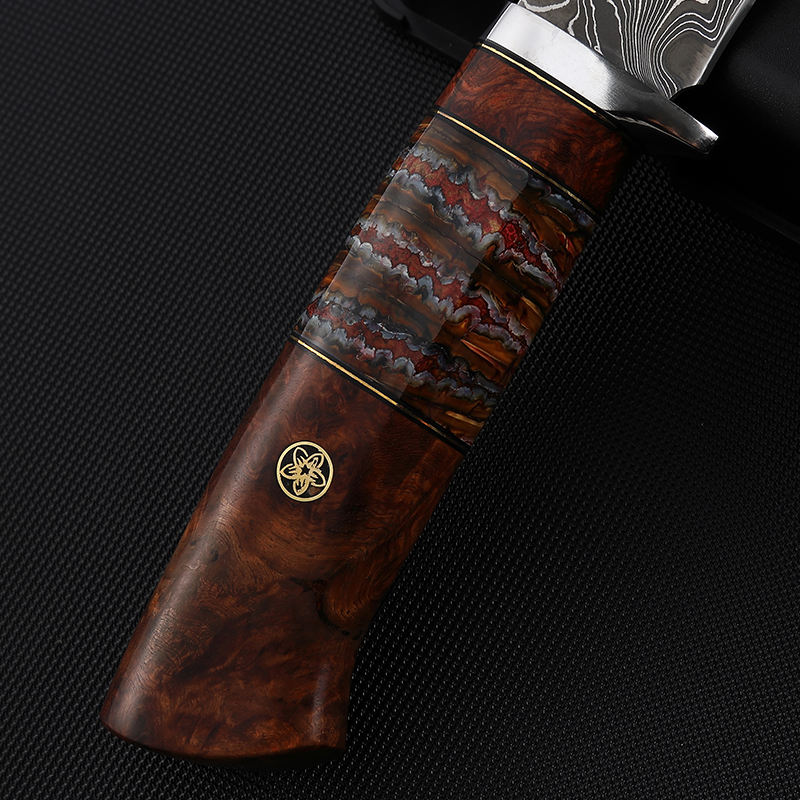 Price US$ 125 High Quality High Quality Fixed Blade Rose Wood Resin Handle Full Tang 95 Layers Damascus Steel Fixed Blade Hunting Knife With Luxury Sheath Buy On Alfknives.com