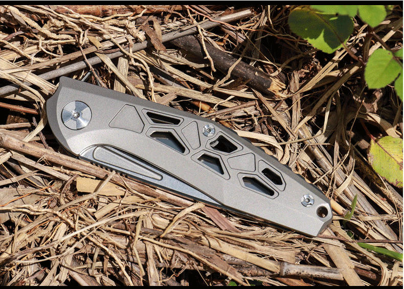 Price US$ 79.9 High Quality Best Titanium Alloy Handle D2 Steel Tactical Jungle Pocket Hunting Knife Folding Knives With Grey Titanium Surface Buy On Alfknives.com