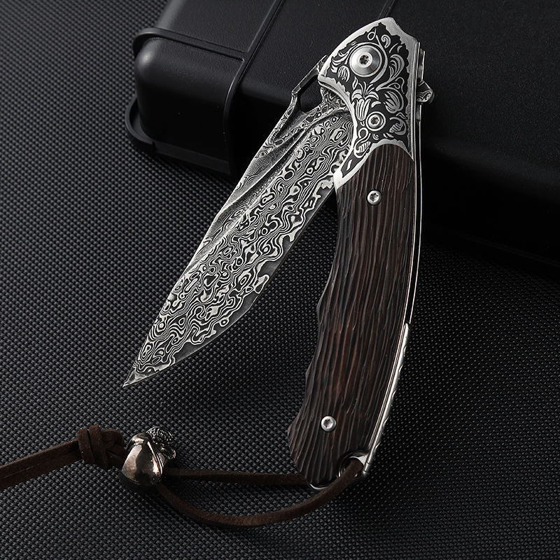 Price US$ 47.2 High Quality Special Offer 8  Pocket Folding Blade Knife Damascus Steel Blade Ebony With Steel Handle Outdoor Camping Hiking Edc Knives Buy On Alfknives.com