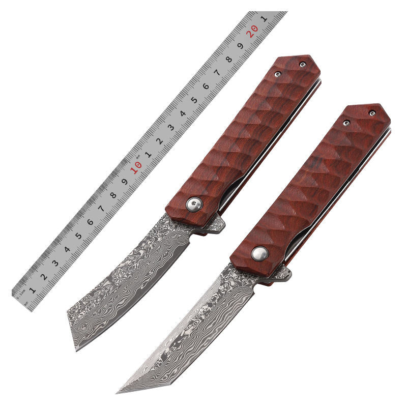 Price US$ 24.3 High Quality Excellent Quality African Rosewood Jacket Design Damascus Steel Pocket Folding Knife With Plate And Tanto Ponint Buy On Alfknives.com