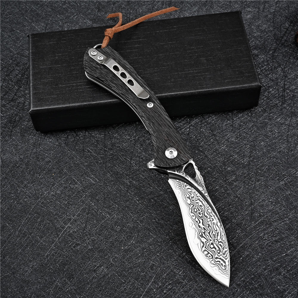 Price US$ 32.61 High Quality High Grade Sandalwood  Ebony Handle Handmade Damascus Hunting Knife Folding Pocket Knife With Leather Sheath Buy On Alfknives.com