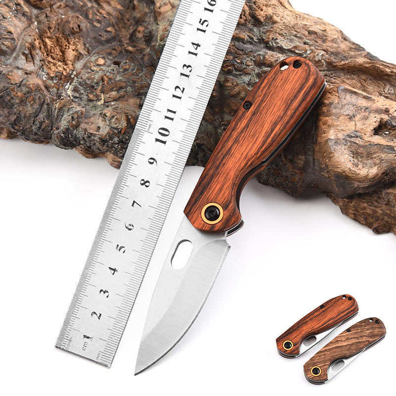 Hot sell stainless steel blade wood handle Camping Survival knife Tactical pocket folding wood knife