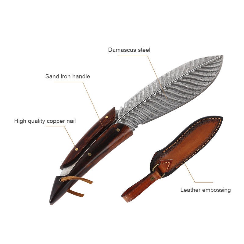 Price US$ 69.3 High Quality New Style Feather Blade Handmade Damascus Steel Knife For Men Hunting With Leather Sheath Damascus Straight Knife Buy On Alfknives.com