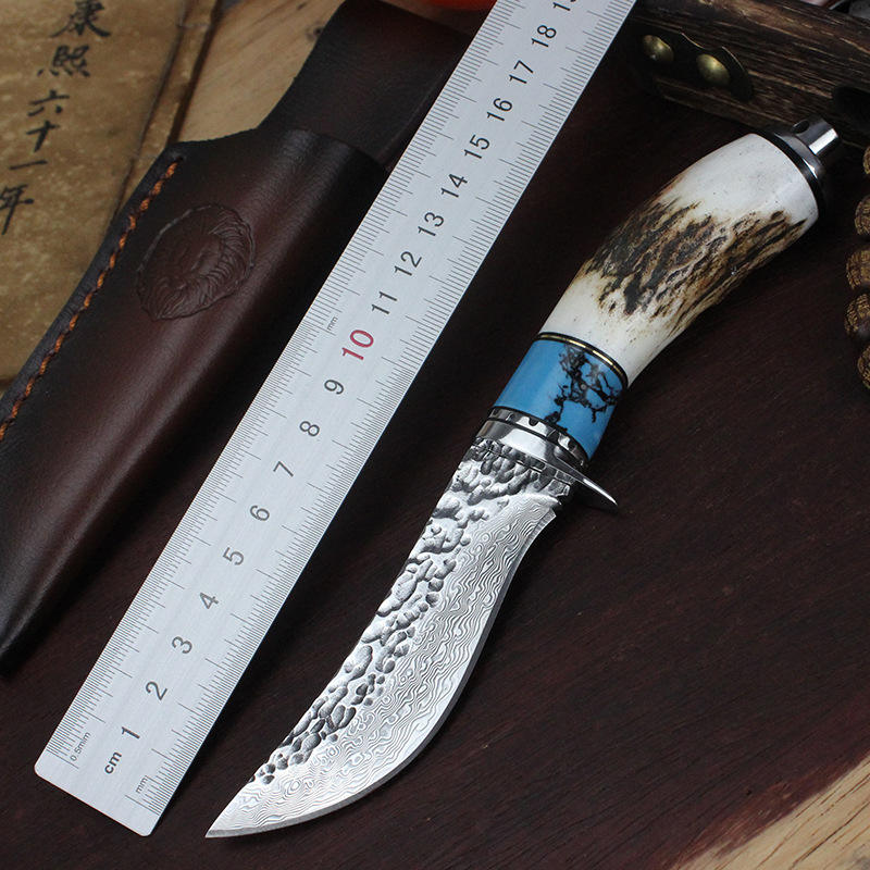 Price US$ 34.4 High Quality Damascus Survival Straight Hunting Knife Damascuss Steel Drop Point Blade Horn Steel Head Handle Fixed Blades Knives With Sheath Buy On Alfknives.com