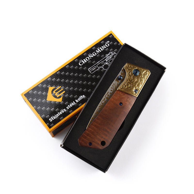 Price US$ 8.22 High Quality Gold Box Wedding Gifts Wood Handle Titaniums Tactical Hunting Survival Camping Outdoor Folding Pocket Knife For Men Guests Buy On Alfknives.com