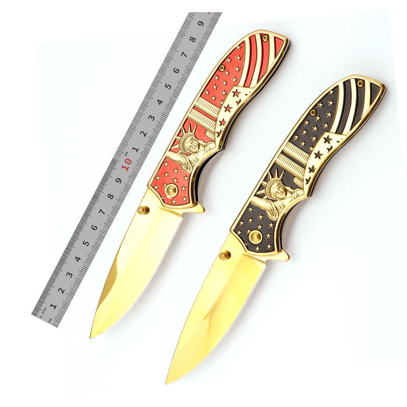 Price US$ 11.2 High Quality Creative Design Us Style Gold Titanium Handle Outdoor Tactical Stainless Steel Gift Folding Knife Buy On Alfknives.com