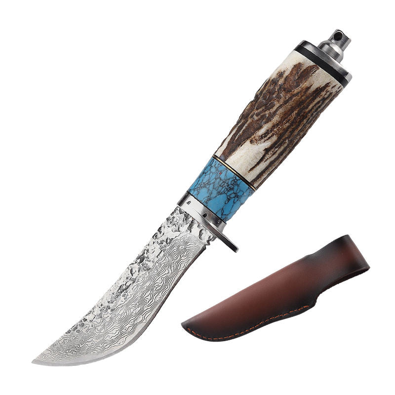 Price US$ 34.4 High Quality Handmade Damascus Fixed Blade Knife Horn Handle Outdoor Camping Hunting Survival Pocket Knife Utility Leather Case Collection Buy On Alfknives.com