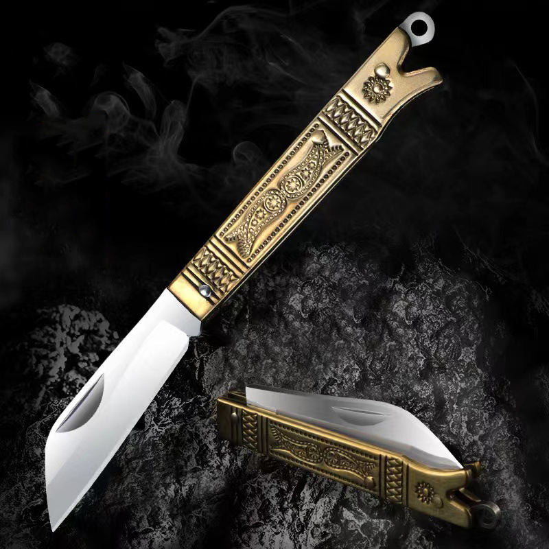 Price US$ 8.38 High Quality High End Mini Key Chain Knife Hunting Pocket Folding Knife With Engraving Pattern Copper Handle Buy On Alfknives.com