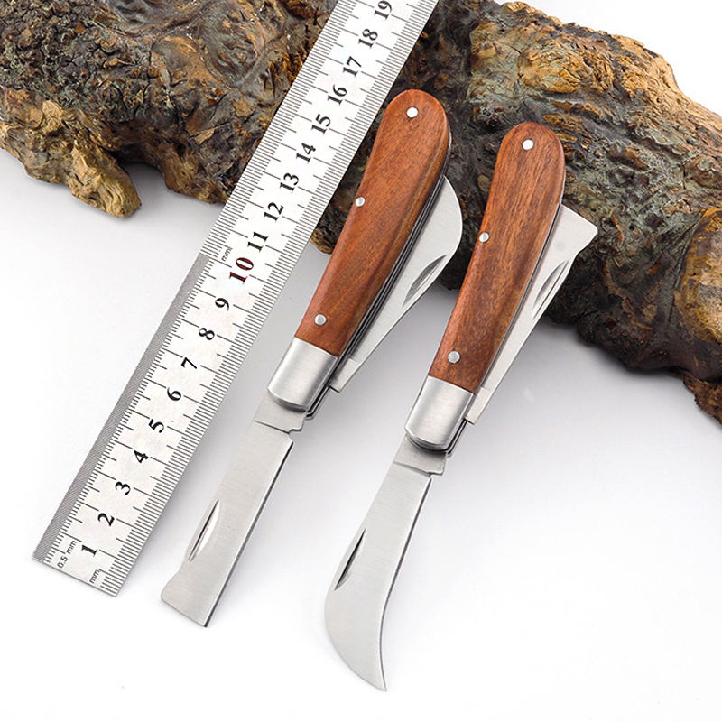 High quality 3cr13 steel double blade cutting garden knife pocket folding grafting knife with wood handle