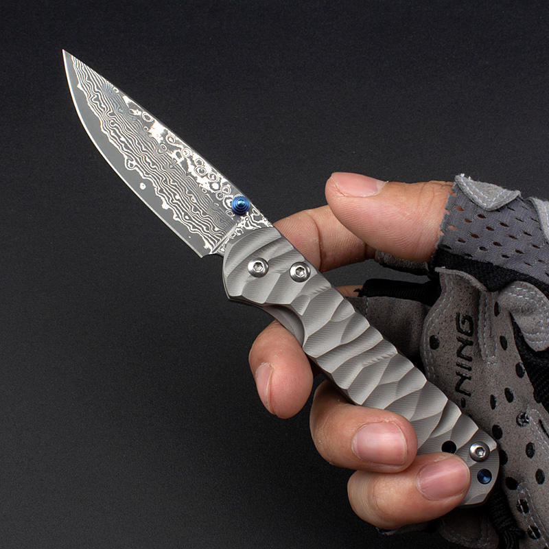 Price US$ 31.4 High Quality New Design Titanium Handle Pocket Folding Knife D2   Damascus Blade Outdoor Camping Utility Fruit Knives Gift Knife Buy On Alfknives.com