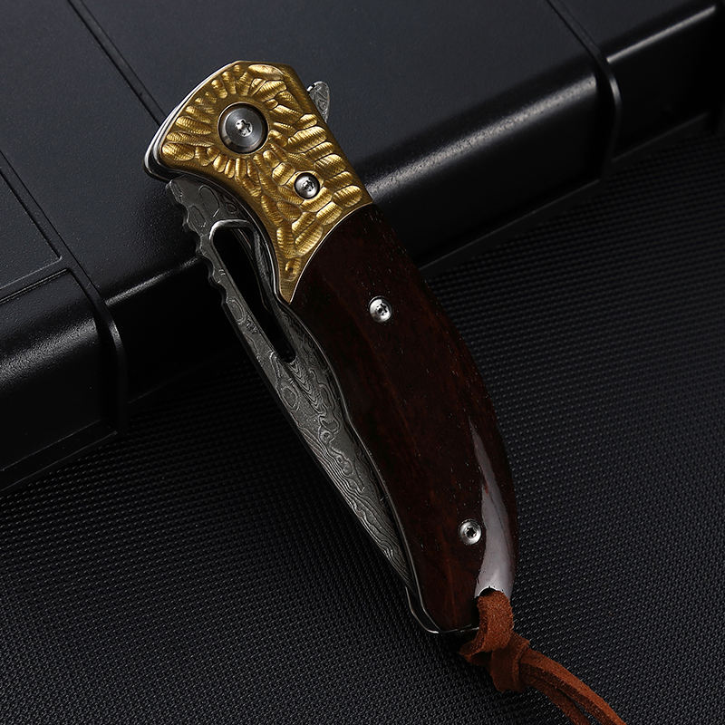 Price US$ 47.9 High Quality Shop Owner Recommends Damascus Sandalwood Handle Folding Knife For Hunting Survival Outdoor Pocket Knife With Leather Buy On Alfknives.com