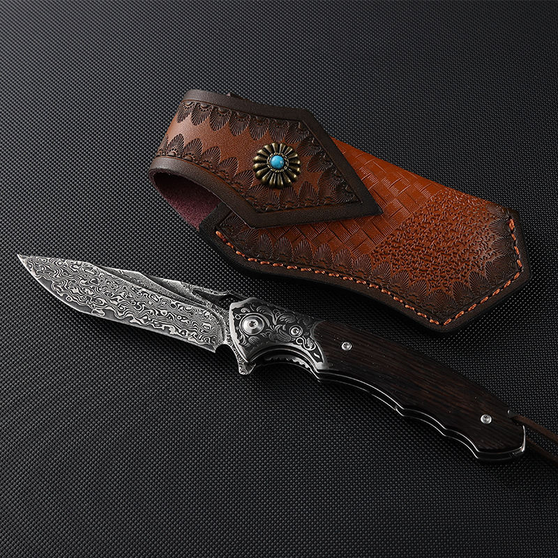 Price US$ 47.2 High Quality Special Offer 8  Pocket Folding Blade Knife Damascus Steel Blade Ebony With Steel Handle Outdoor Camping Hiking Edc Knives Buy On Alfknives.com