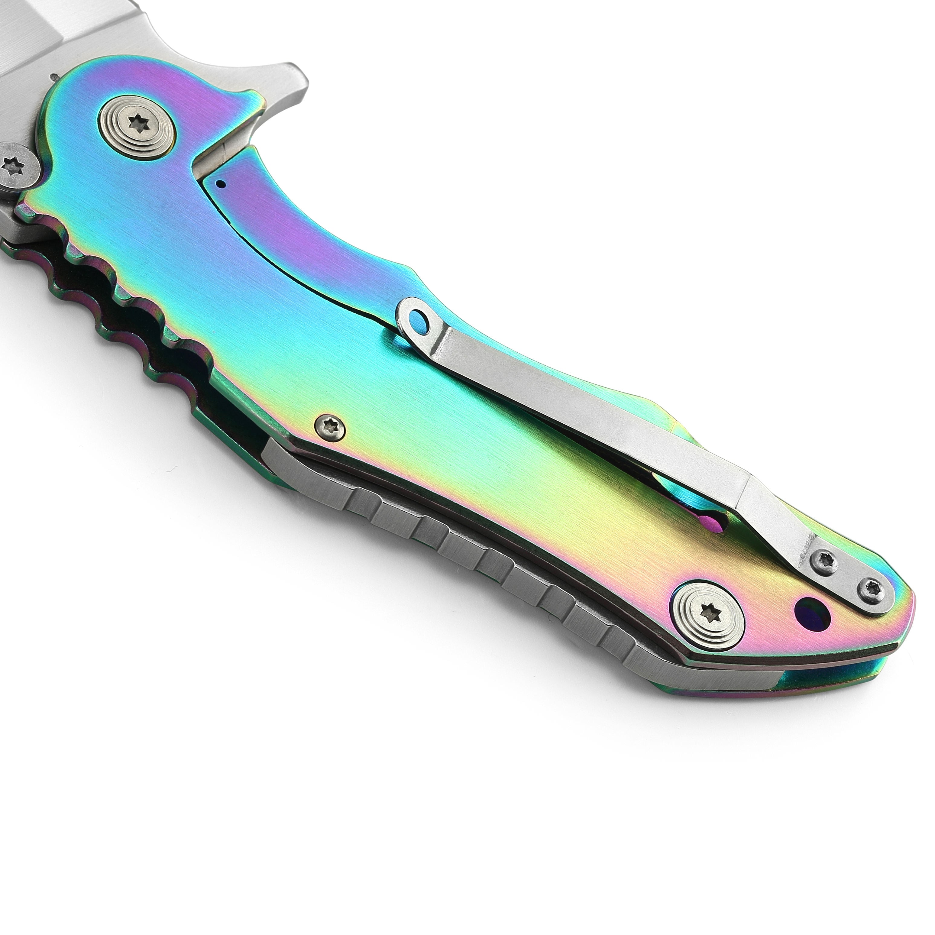 Price US$ 11.99 High Quality Self Defense Folding Knife With Titanium Blade Rainbow Handle For Hunting Survival Camping Knives Pocket Knives For Sale Buy On Alfknives.com