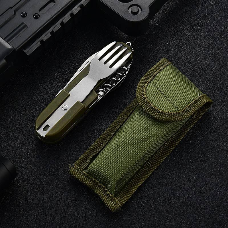 Price US$ 8.53 High Quality Customization Wholesale Outdoor Stainless Steel Foldable Fork Spoon Knife Kit Multifunctional Picnic Combination Tableware Knife Buy On Alfknives.com