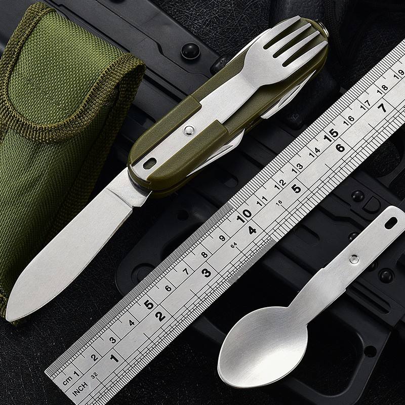 Price US$ 8.53 High Quality Customization Wholesale Outdoor Stainless Steel Foldable Fork Spoon Knife Kit Multifunctional Picnic Combination Tableware Knife Buy On Alfknives.com