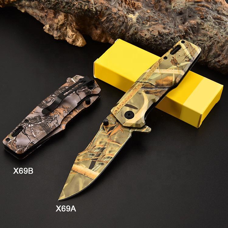 Price US$ 9.9 High Quality Covered Stainless Steel Camo Jungle Outdoor Folding Forests Survival Combats Knife Outdoor Tools Buy On Alfknives.com